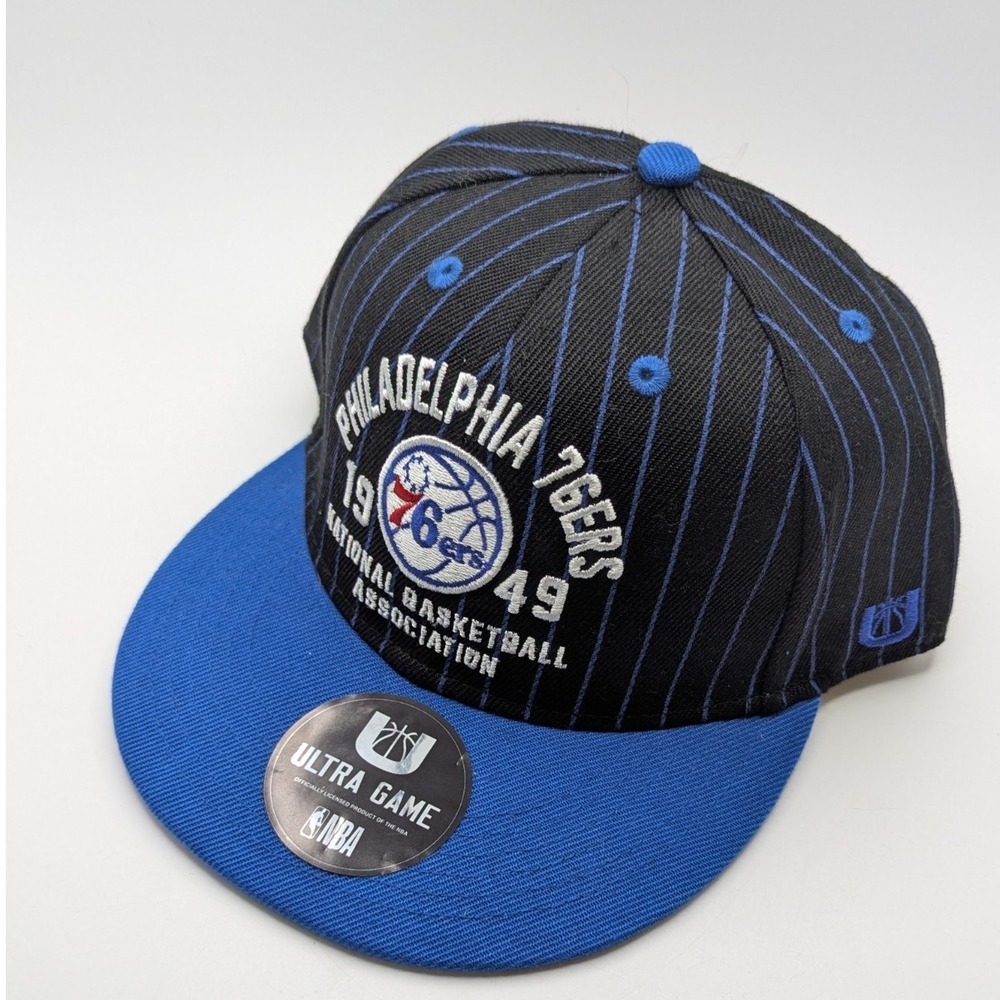 NWT Ultra Game Philadelphia 76ers Hat Cap Pinstripe Black Blue Snapback NBA